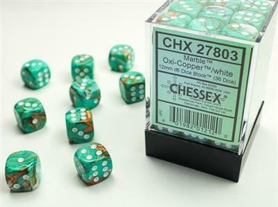 Marble 12mm D6 Oxi-Copper™/white Dice Block™ (36 dice) - Image 5