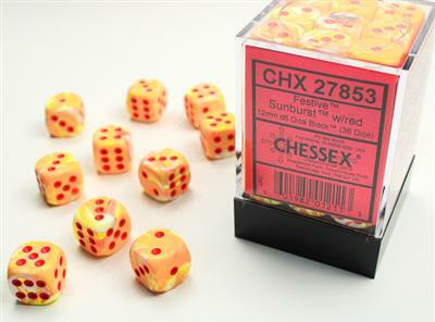 Festive® 12mm D6 w/pips Sunburst™/red Dice Block™ (36 dice) - Image 5