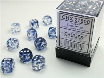Nebula® 12mm D6 Black/white Dice Block™ (36 dice) - Image 2