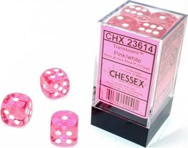 Translucent 16mm D6 Pink/white Dice Block™ (12 dice) - Image 3