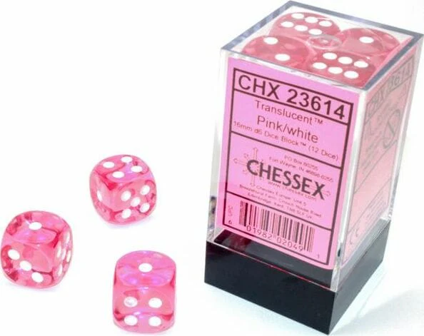 Translucent 16mm D6 Pink/white Dice Block™ (12 dice) - Image 5