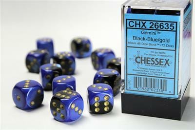 Gemini® 16mm D6 Black-Blue/gold Dice Block™ (12 dice) - Image 2