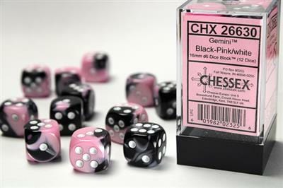 Gemini® 16mm D6 Black-Pink/white Dice Block™ (12 dice) - Image 2