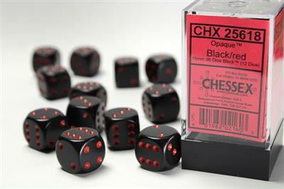 Opaque 16mm D6 Black/red Dice Block™ (12 dice) - Image 3
