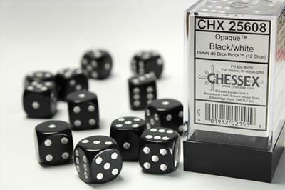 Opaque 16mm D6 Black/white Dice Block™ (12 dice) - Image 3