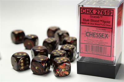 Scarab® 16mm D6 Blue Blood™/gold Dice Block™ (12 dice) - Image 6