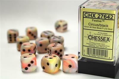 Festive® 16mm D6 Circus/black Dice Block™ (12 dice) - Image 3