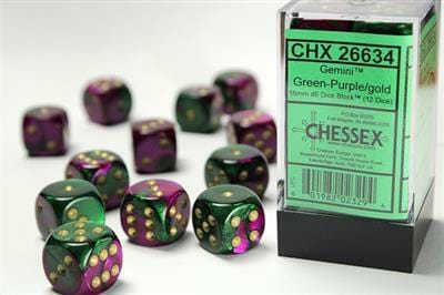 Gemini® 16mm D6 Green-Purple/gold Dice Block™ (12 dice) - Image 3