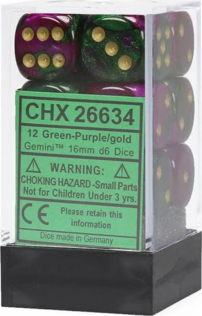 Gemini® 16mm D6 Green-Purple/gold Dice Block™ (12 dice) - Image 5