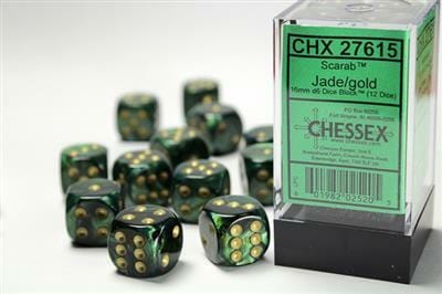Scarab® 16mm D6 Jade/gold Dice Block™ (12 dice)