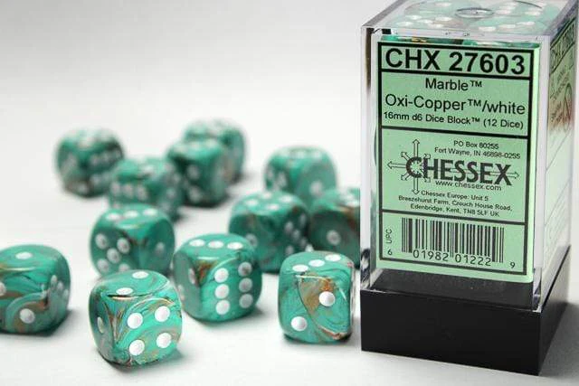 Marble 16mm D6 Oxi-Copper™/white Dice Block™ (12 dice)