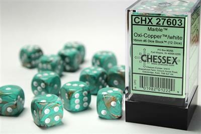 Marble 16mm D6 Oxi-Copper™/white Dice Block™ (12 dice) - Image 3