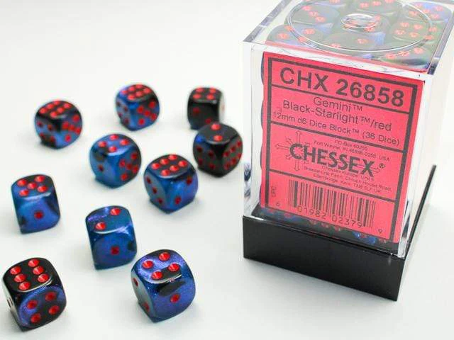 Gemini® 12mm D6 Black-Starlight/red Dice Block™ (36 dice)