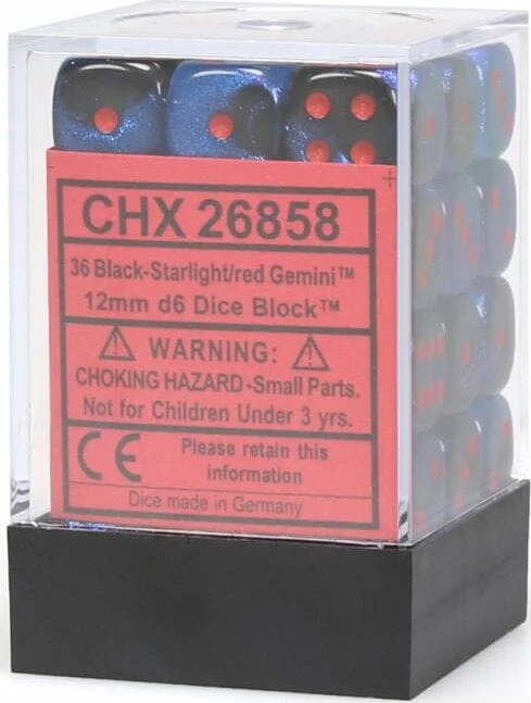 Gemini® 12mm D6 Black-Starlight/red Dice Block™ (36 dice) - Image 5