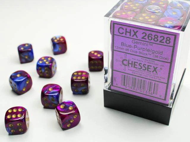 Gemini® 12mm D6 Blue-Purple/gold Dice Block (36 dice)