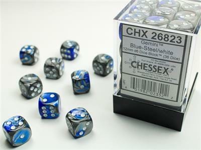 Gemini® 12mm D6 Blue-Steel/white Dice Block™ (36 dice) - Image 5