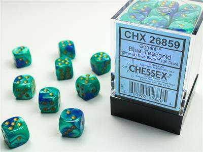 Gemini® 12mm D6 Blue-Teal/gold Dice Block™ (36 dice) - Image 2