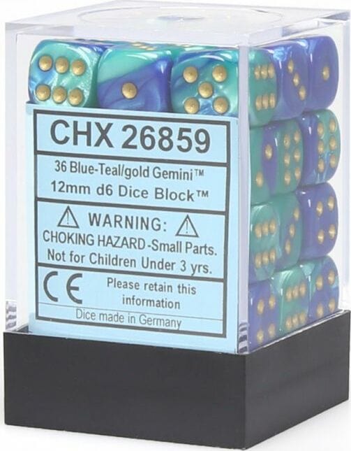 Gemini® 12mm D6 Blue-Teal/gold Dice Block™ (36 dice) - Image 5