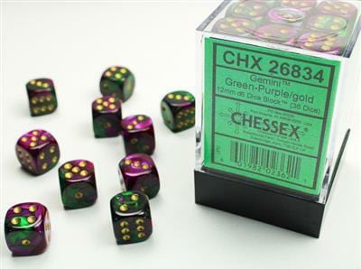 Gemini® 12mm D6 Green-Purple/gold Dice Block™ (36 dice) - Image 3