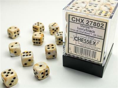 Marble 12mm D6 Ivory/black Dice Block™ (36 dice) - Image 4