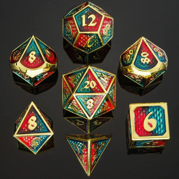Behemoth Gold with Red and Blue 7 Dice Set