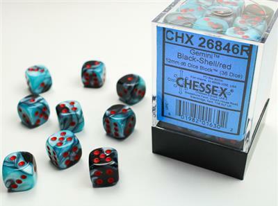 Gemini® 12mm D6 Black-Shell/white Dice Block™ (36 dice) - Image 9