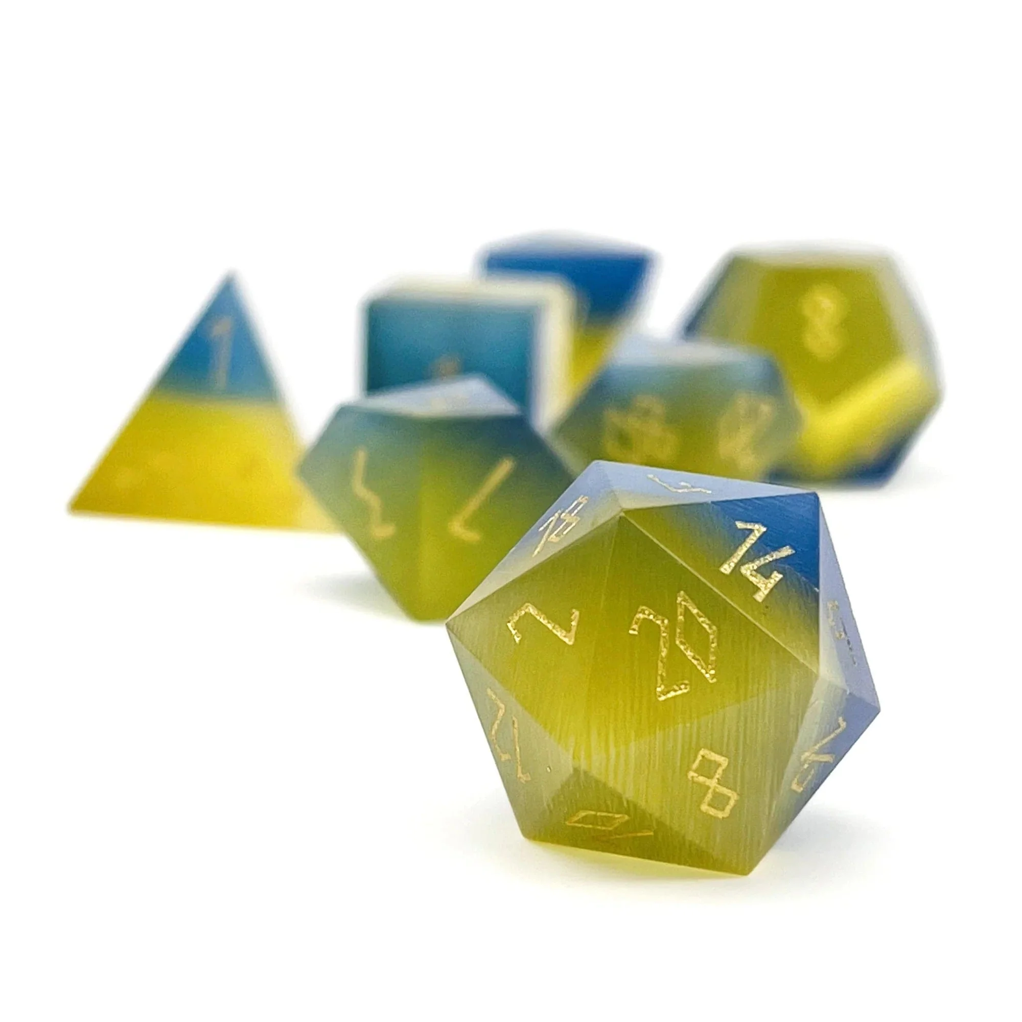 Split the Party - Blue and Yellow Cats Eye 7 Die Set