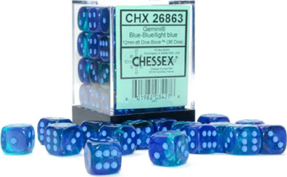 Gemini® 12mm D6 Blue-Blue/light blue Luminary™ Dice Block™ (36 dice) - Image 7