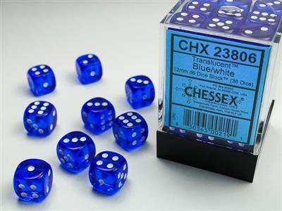 Translucent 12mm D6 Blue/white Dice Block™ (36 dice) - Image 5