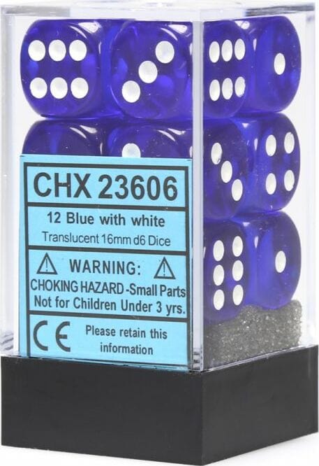 Translucent 16mm D6 Blue/white Dice Block™ (12 dice) - Image 2