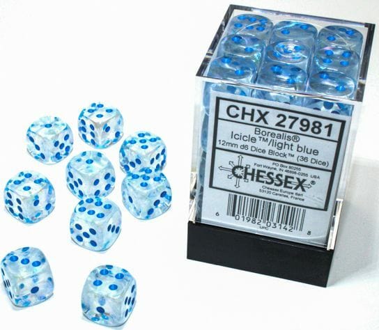 Borealis Icicle/light blue Luminary 12mm d6 Dice Block (36 dice) - Image 2