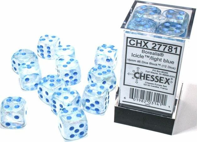 Borealis® 16mm D6 Icicle™/light blue Luminary™ Dice Block™ (12 dice) - Image 2