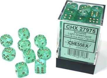 Borealis Light Green/gold Luminary 12mm d6 Dice Block (36 dice) - Image 3