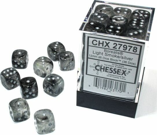 Borealis Light Smoke/silver Luminary 12mm d6 Dice Block (36 dice) - Image 2