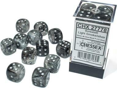 Borealis® 16mm D6 Light Smoke/silver Luminary™ Dice Block™ (12 dice) - Image 3