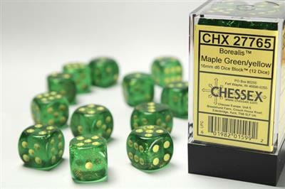 Borealis® 16mm D6 Maple Green/yellow Dice Block™ (12 dice) - Image 3