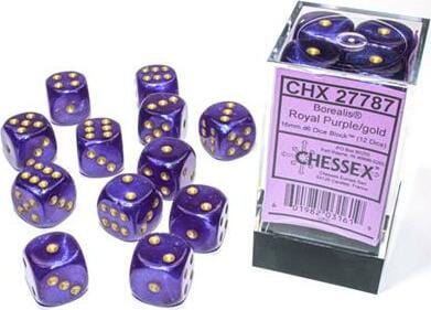 Borealis® 16mm D6 Royal Purple/gold Luminary™ Dice Block™ (12 dice) - Image 3