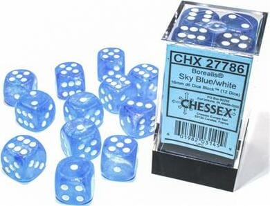 Borealis® 16mm D6 Sky Blue/white Luminary™ Dice Block™ (12 dice) - Image 3