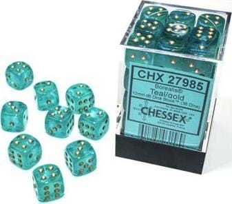 Borealis Teal/gold Luminary 12mm d6 Dice Block (36 dice) - Image 4