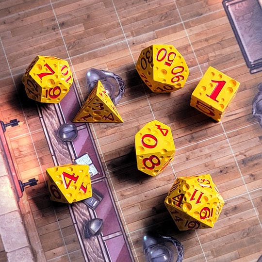 Cheese Red Number Metal RPG Dice Set of 7