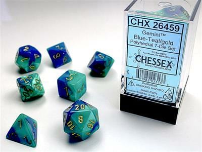 Gemini Blue-Teal/gold Polyhedral 7-Die Set - Image 3