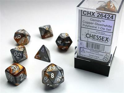 Gemini Copper-Steel/white Polyhedral 7-Die Set - Image 3
