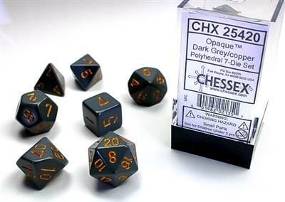 Opaque Polyhedral Dark Grey/copper 7-Die Set