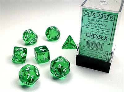 Translucent Polyhedral Green/white 7-Die Set