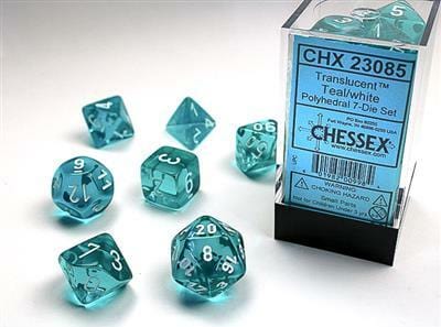 Translucent Polyhedral Teal/white 7-Die Set - Image 2