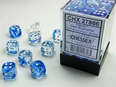 Nebula® 12mm D6 Dark Blue/white Dice Block™ (36 dice) - Image 3