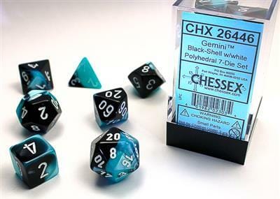 Gemini Black-Shell/white Polyhedral 7-Die Set - Image 3
