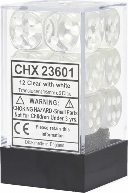 Translucent 16mm D6 Clear/white Dice Block™ (12 dice) - Image 4