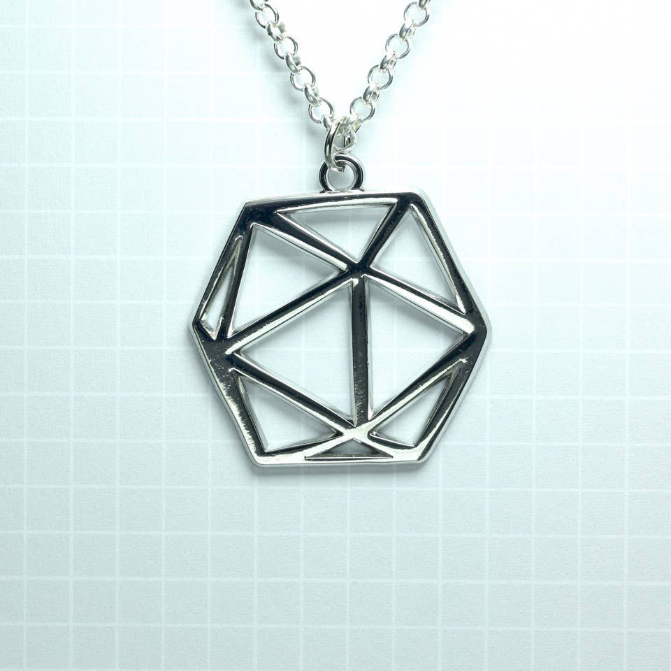 D20 Dice Pendant - Silver - Twenty Sided D&D