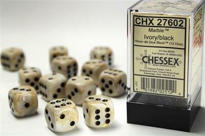 Marble 16mm D6 Ivory/black Dice Block™ (12 dice) - Image 2